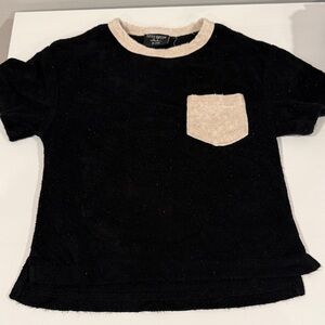 Little Bipsy Black Terry Tee with Cream Pocket